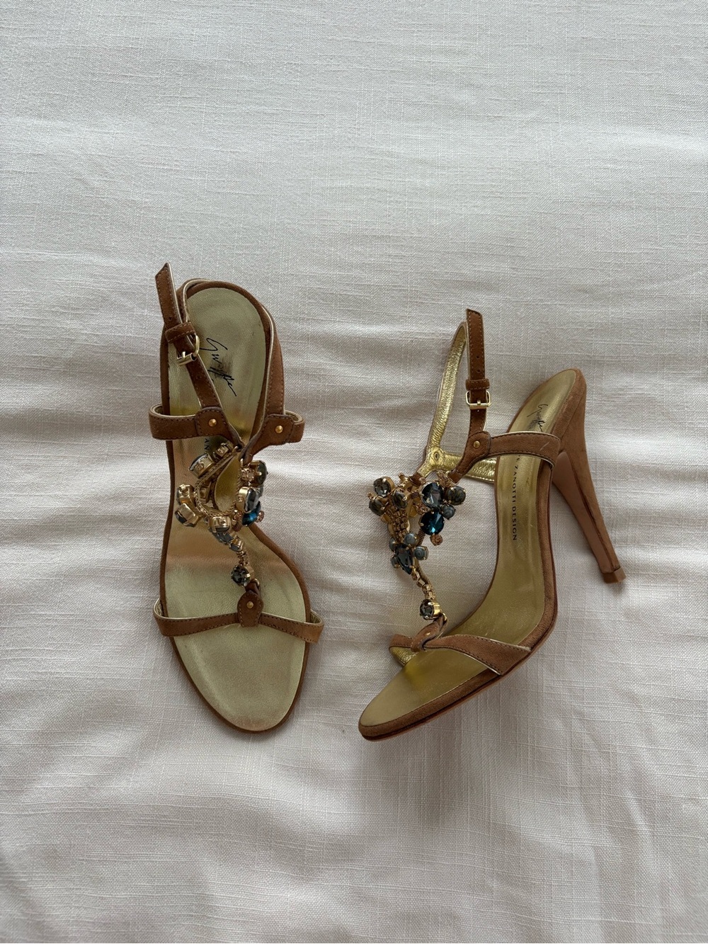 Vintage Giuseppe Zanotti Suede Jeweled Heel Sandals